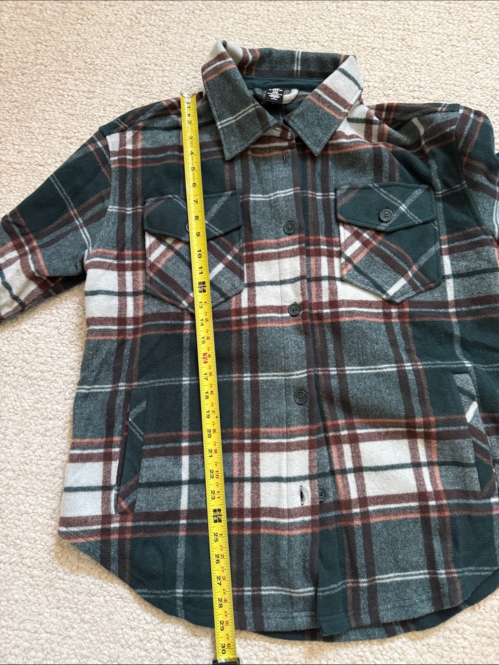 Woolx Plaid Utility Jacket in Forest Green and Rust, Size L - Picture 3 of 6
